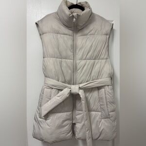 H&M Women's Light Beige Puffer Quilted Vest Belted Zipper, Size Small